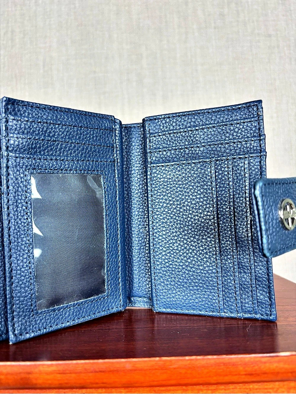 Giani Bernini Blue Pebbled Leather Wallet Snap Tab ID Window Kiss Lock Coin Purs - Picture 10 of 15
